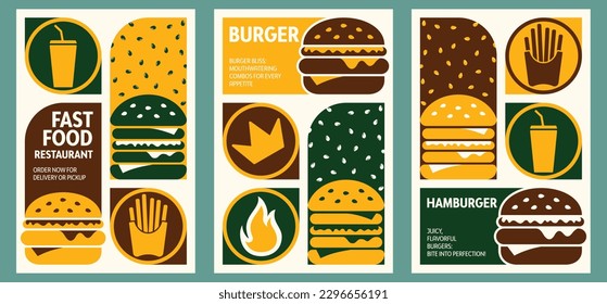 Social media marketing banner for healthy fast food or burger promotions. Includes logo, business icon, and abstract digital background. Ideal for online sales or restaurant promotion. Vector poster.