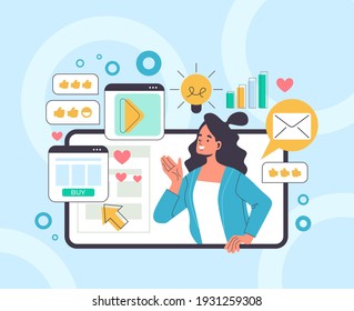 Social media marketing business advertising concept. Vector flat graphic design illustration