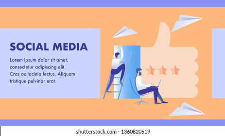 Social Media Marketing Business Banner Template. Online Customer, Client Support. Ranking System, Feedback, Review. SMM, Internet Promotion Service. Flat Vector Illustration with Text Space