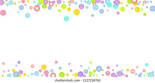 Social media marketing, Communication networking concept. Random icons social media services tags linked on white background. Comment, friend, like, share, target, message. Vector Internet concept.