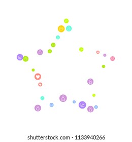 Social media marketing, Communication networking concept. Random icons social media services tags linked on white background. Comment, friend, like, share, target, message. Vector Internet concept.