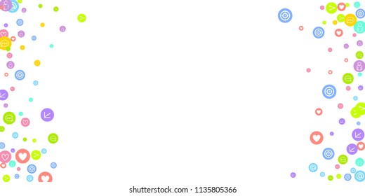 Social media marketing, Communication networking concept. Random icons social media services tags linked on white background. Comment, friend, like, share, target, message. Vector Internet concept.