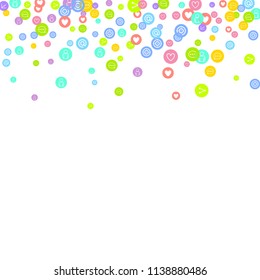 Social media marketing, Communication networking concept. Random icons social media services tags linked on white background. Comment, friend, like, share, target, message. Vector Internet concept.