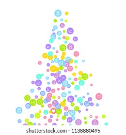Social media marketing, Communication networking concept. Random icons social media services tags linked on white background. Comment, friend, like, share, target, message. Vector Internet concept.