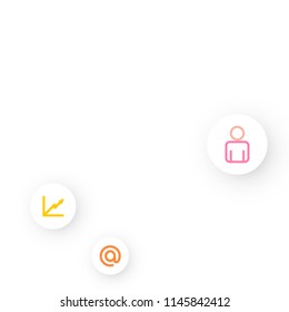Social media marketing, Communication networking concept. Random icons social media services tags linked on white background. Comment, friend, like, share, target, message. Vector Internet concept.