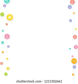 Social media marketing, Communication networking concept. Random icons social media services tags linked on white background. Comment, friend, like, share, target, message. Vector Internet concept.