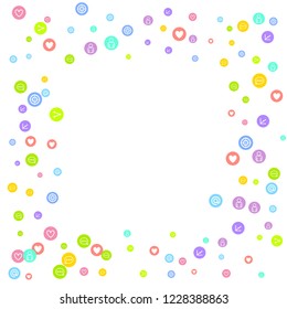 Social media marketing, Communication networking concept. Random icons social media services tags linked on white background. Comment, friend, like, share, target, message. Vector Internet concept.
