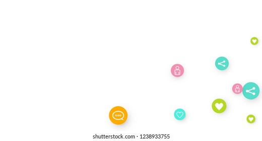 Social media marketing, Communication networking concept. Random icons social media services tags linked on white background. Comment, friend, like, share, target, message. Vector Internet concept.