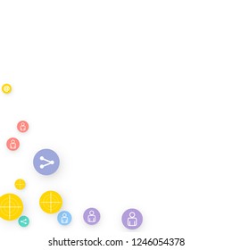 Social media marketing, Communication networking concept. Random icons social media services tags linked on white background. Comment, friend, like, share, target, message. Vector Internet concept.