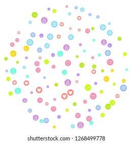 Social media marketing, Communication networking concept. Random icons social media services tags linked on white background. Comment, friend, like, share, target, message. Vector Internet concept.