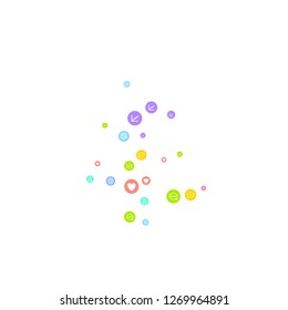 Social media marketing, Communication networking concept. Random icons social media services tags linked on white background. Comment, friend, like, share, target, message. Vector Internet concept.