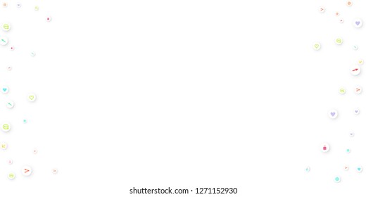 Social media marketing, Communication networking concept. Random icons social media services tags linked on white background. Comment, friend, like, share, target, message. Vector Internet concept.