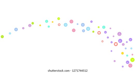 Social media marketing, Communication networking concept. Random icons social media services tags linked on white background. Comment, friend, like, share, target, message. Vector Internet concept.
