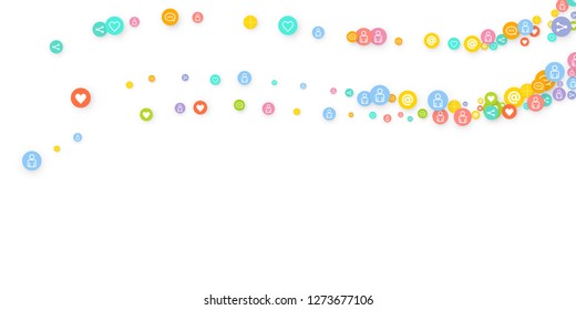 Social media marketing, Communication networking concept. Random icons social media services tags linked on white background. Comment, friend, like, share, target, message. Vector Internet concept.