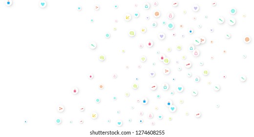 Social media marketing, Communication networking concept. Random icons social media services tags linked on white background. Comment, friend, like, share, target, message. Vector Internet concept.