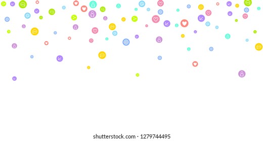 Social media marketing, Communication networking concept. Random icons social media services tags linked on white background. Comment, friend, like, share, target, message. Vector Internet concept.