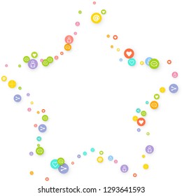 Social media marketing, Communication networking concept. Random icons social media services tags linked on white background. Comment, friend, like, share, target, message. Vector Internet concept.