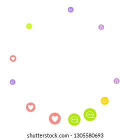 Social media marketing, Communication networking concept. Random icons social media services tags linked on white background. Comment, friend, like, share, target, message. Vector Internet concept.