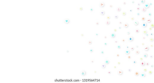 Social media marketing, Communication networking concept. Random icons social media services tags linked on white background. Comment, friend, like, share, target, message. Vector Internet concept.