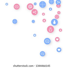 Social media marketing, Communication networking concept. Random icons social media services tags linked on white background. Comment, friend, like, share, target, message. Vector Internet concept.