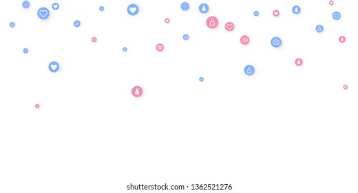 Social media marketing, Communication networking concept. Random icons social media services tags linked on white background. Comment, friend, like, share, target, message. Vector Internet concept.
