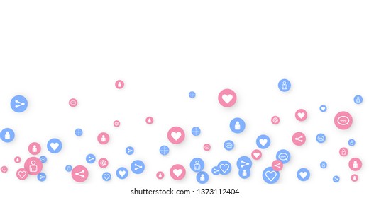 Social media marketing, Communication networking concept. Random icons social media services tags linked on white background. Comment, friend, like, share, target, message. Vector Internet concept.