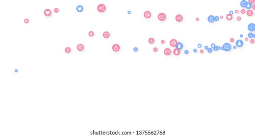 Social media marketing, Communication networking concept. Random icons social media services tags linked on white background. Comment, friend, like, share, target, message. Vector Internet concept.