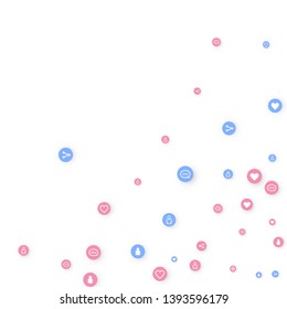 Social media marketing, Communication networking concept. Random icons social media services tags linked on white background. Comment, friend, like, share, target, message. Vector Internet concept.