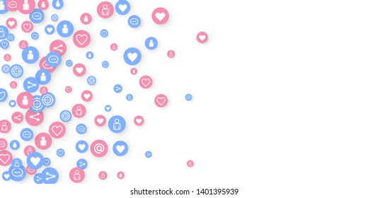 Social media marketing, Communication networking concept. Random icons social media services tags linked on white background. Comment, friend, like, share, target, message. Vector Internet concept.