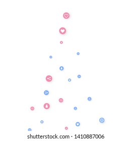 Social media marketing, Communication networking concept. Random icons social media services tags linked on white background. Comment, friend, like, share, target, message. Vector Internet concept.
