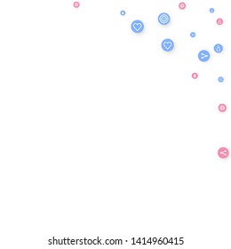 Social media marketing, Communication networking concept. Random icons social media services tags linked on white background. Comment, friend, like, share, target, message. Vector Internet concept.
