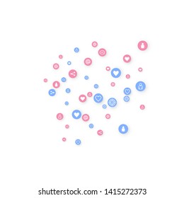 Social media marketing, Communication networking concept. Random icons social media services tags linked on white background. Comment, friend, like, share, target, message. Vector Internet concept.