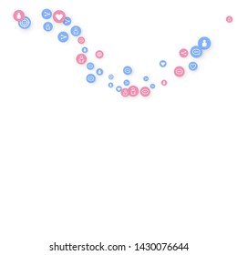 Social media marketing, Communication networking concept. Random icons social media services tags linked on white background. Comment, friend, like, share, target, message. Vector Internet concept.