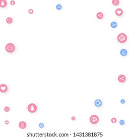 Social media marketing, Communication networking concept. Random icons social media services tags linked on white background. Comment, friend, like, share, target, message. Vector Internet concept.