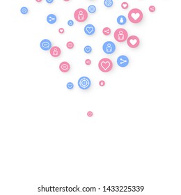 Social media marketing, Communication networking concept. Random icons social media services tags linked on white background. Comment, friend, like, share, target, message. Vector Internet concept.