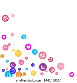 Social media marketing, Communication networking concept. Random icons social media services tags linked on white background. Comment, friend, like, share, target, message. Vector Internet concept.