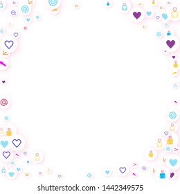 Social media marketing, Communication networking concept. Random icons social media services tags linked on white background. Comment, friend, like, share, target, message. Vector Internet concept.
