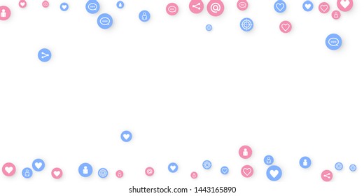 Social media marketing, Communication networking concept. Random icons social media services tags linked on white background. Comment, friend, like, share, target, message. Vector Internet concept.