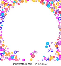 Social media marketing, Communication networking concept. Random icons social media services tags linked on white background. Comment, friend, like, share, target, message. Vector Internet concept.