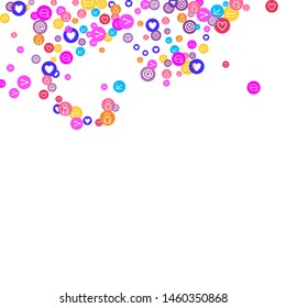 Social media marketing, Communication networking concept. Random icons social media services tags linked on white background. Comment, friend, like, share, target, message. Vector Internet concept.