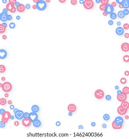 Social media marketing, Communication networking concept. Random icons social media services tags linked on white background. Comment, friend, like, share, target, message. Vector Internet concept.