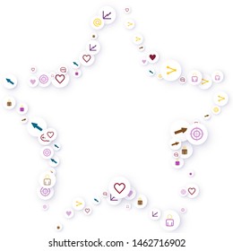 Social media marketing, Communication networking concept. Random icons social media services tags linked on white background. Comment, friend, like, share, target, message. Vector Internet concept.