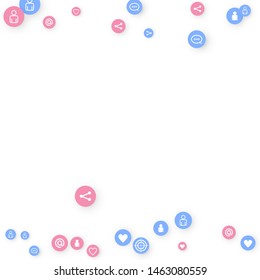 Social media marketing, Communication networking concept. Random icons social media services tags linked on white background. Comment, friend, like, share, target, message. Vector Internet concept.