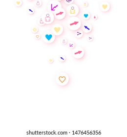 Social media marketing, Communication networking concept. Random icons social media services tags linked on white background. Comment, friend, like, share, target, message. Vector Internet concept.