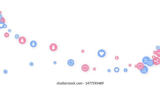 Social media marketing, Communication networking concept. Random icons social media services tags linked on white background. Comment, friend, like, share, target, message. Vector Internet concept.