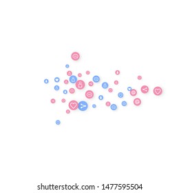 Social media marketing, Communication networking concept. Random icons social media services tags linked on white background. Comment, friend, like, share, target, message. Vector Internet concept.