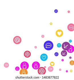 Social media marketing, Communication networking concept. Random icons social media services tags linked on white background. Comment, friend, like, share, target, message. Vector Internet concept.