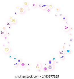 Social media marketing, Communication networking concept. Random icons social media services tags linked on white background. Comment, friend, like, share, target, message. Vector Internet concept.