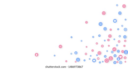 Social media marketing, Communication networking concept. Random icons  services tags linked on white background. Comment, friend, like, share, target, message. Vector Internet concept.