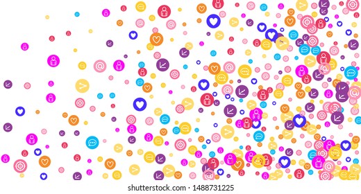 Social media marketing, Communication networking concept. Random icons services tags linked on white background. Comment, friend, like, share, target, message. Vector Internet concept.
